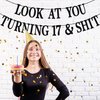 Black Glitter Look at You Turning 17 & Shit Banner, Happy 17th Birthday/Level 17 Unlocked/Cheers to 17 Years, Funny 17th Birthday Party Decorations Supplies
