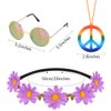 Hotusi 18Pcs Hippie Costume Accessory Set for 60s 70s Dressing Accessory Hippie Party Supplies(6pcs Peace Sign Necklaces+ 6pcs Daisy Sunflower Headbands+6pcs Retro Round Sunglasses)