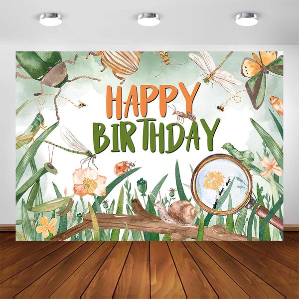 Avezano Bug Themed Birthday Backdrop Inserts Theme Birthday Party Decorations for Boys Cartoon Microcosm Woodland Bugs Birthday Party Photography Background Green Cake Table Banner (7x5ft)