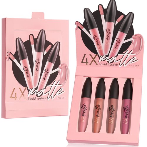 UCANBE 4 Pcs/Set Velvet Matte Liquid Lipstick Makeup Classic Waterproof Long Lasting Smooth Soft Reach Colors Full Lips Gloss For Women Gift (SETB)