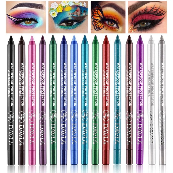 15 Colorful Eyeliner Pen Set, Eye Shadow Pencil, Pearl Eyeliner Kit Metallic Eyeliner Pencil Glitter Eyeliner for Women Eye&Lip Liner Professional Eye Makeup Set Colorful Eyeliner Eye Color