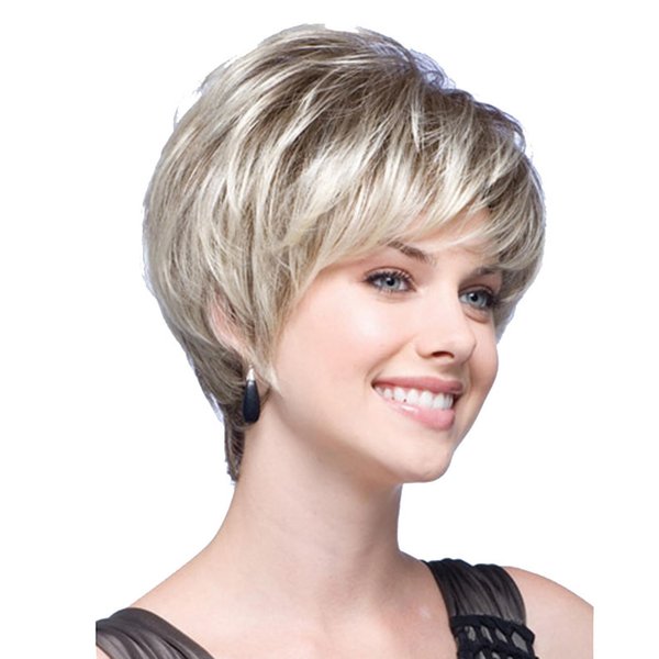 YuanYouTong Pixie Cut Wig for Women Short Light Blonde Wig with Bangs Hair Replacement Wig Natural Looking Synthetic Wig Wavy Layered Hair Wig for Daily Party Cosplay Use