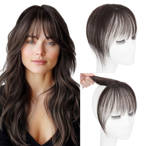 Hairro Clip in Bangs 100% Real Human Hair, Wispy Bangs 360° Cover 3D Clip on Hair for Women, Fake Bangs Air Bangs for Daily Wear Hairpieces Hair Extensions