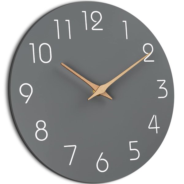 Mosewa Wall Clock 12 Inch Silent Non-Ticking Wall Clocks Battery Operated - Modern Simple Wooden Clock Decorative for Kitchen,Home,Bedrooms,Bathroom,Office,Living Room(Gray)