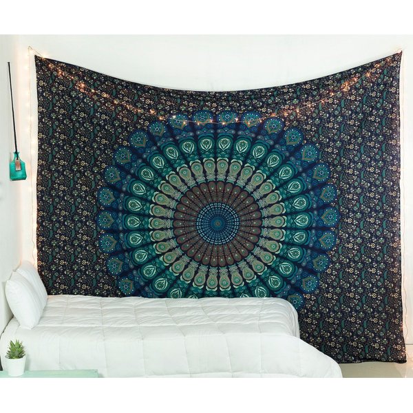 Popular Handicrafts Tapestry Wall Hanging Hippie Mandala Bohemian Hippy Psychedelic Intricate Floral Design Indian Tapestries Bedspread 84 x 90 Inches (215cm x 230cm) Red Yellow