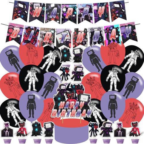 Titan TV Man Birthday Party Supplies,Titan TV Man Decorations Set Includes Happy Birthday Banners, Balloons, Cake Toppers and Cupcake Toppers for Kids Gifts Birthday Party