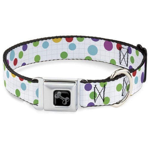 Dog Collar Seatbelt Buckle Dots Grid White Gray Multi Color 16 to 23 Inches 1.5 Inch Wide