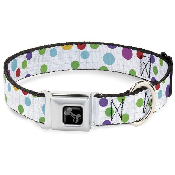 Dog Collar Seatbelt Buckle Dots Grid White Gray Multi Color 16 to 23 Inches 1.5 Inch Wide