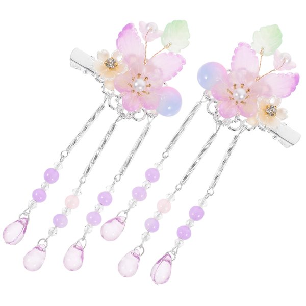 1 Pair Floral Tassel Headdress Barrettes for Women Thin Hair Traditional Hair Clip Flower Hair Clip Asian Hairpins Chinese Hair Barrette Plastic Purple The Flowers Girl Child Walk