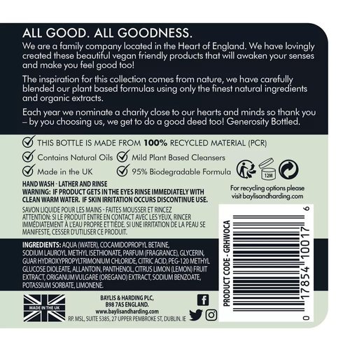 Baylis & Harding Liquid Hand Soap Wash with Dispenser, Goodness, Oud Cedar & Amber, 16.9oz/500ml