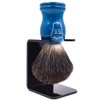 Parker Safety Razor 100% Black Badger Bristle Shaving Brush with Blue Wood Handle - Brush Stand Included