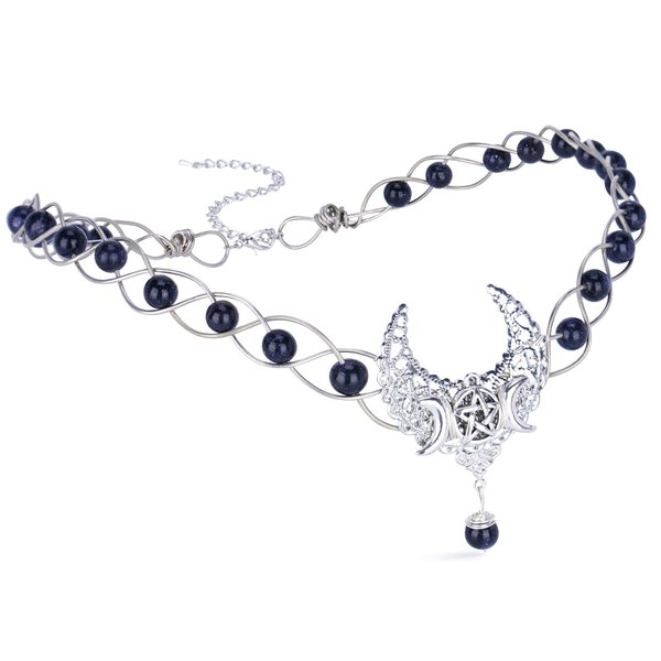 CoTeeZa Silver Moon Circlet Viking Crown Medieval Fairy Headband Tiara Medieval Celtic Headpiece Braided V-shaped Natural Crystal Wreath Renaissance Costume Accessory for Wedding Rave Party