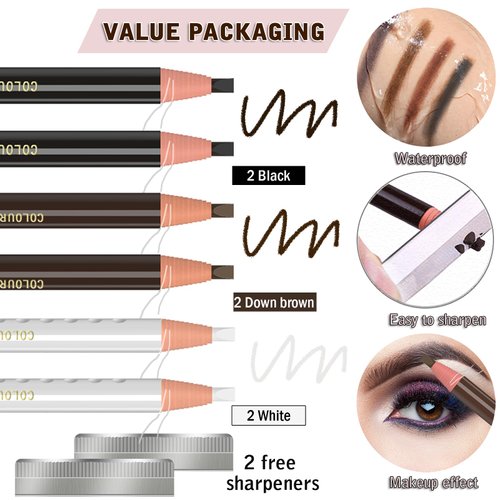 KAIQIKAIXI 6Pcs Multicolor Waterproof Eyebrow Pencils Makeup Set For Marking, Filling And Outlining, Tattoo Makeup And Microblading Supplies Kit-Hard Refills Are Easy To Color (Multicolor)