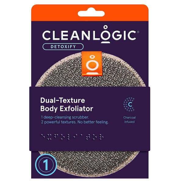 Cleanlogic Detox Purifying Charcoal Dual-Texture Exfoliating Body Scrubber (Pack of 3) 1 Count