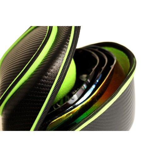 Exalt Paintball Lens Case - Univeral Paintball Spare Lense Protective Case - Carbon Case Series (Black Carbon/Lime Microfiber, V3)