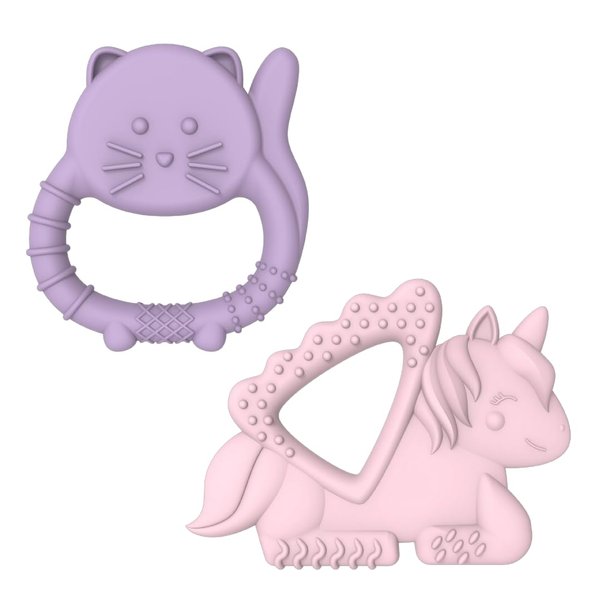 melii Baby Teether, 100% Food Grade Silicone, Multiple Soft Textures to Soothe Baby's Gums, Teething Toy, BPA Free, Unicorn & Cat