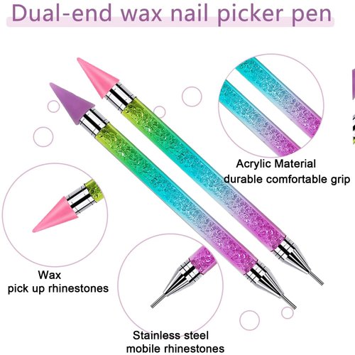 Wax Pencil for Rhinestones,6 Wax Tips Rhinestone Picker Tool, Nail Rhinestone Picker, Rhinestone Pen,Gem Picker Tool, Manicure Nail Art DIY Decoration Tool,Rhinestone Applicator Tool (Gradient Color)
