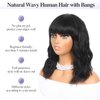 Lady Hanne Human Hair Wigs Natural Wave Human Hair Wig with Bangs for Black Women 14 inches None Lace Front Wear and Go Glueless Human Hair Wig