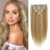Clip in Hair Extensions 120g Dark Blonde Highlighted Bleach Blonde Clip in Hair Extensions Real Human Hair 8PCS Straight Double Weft Human Hair Clip in Hair Extensions(18/613,14inch)