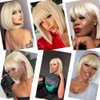 Amarlis Blonde Bob Wigs for Women, 12 Inch Platinum Blonde Bob Wig with Bangs Silky Soft Synthetic Fibers Wigs Hair for Cosplay Daily Party(12 Inch, Platinum Blonde)