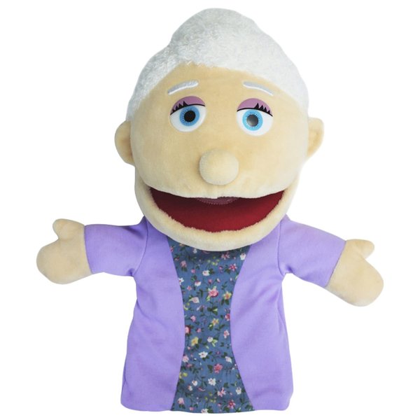 Lovely Family Hand Puppets Mouth Opening Plush Puppets Toys Role Playing Toys Puppets Children Storytelling Teaching Toy (Purple Grandma, 30cm)