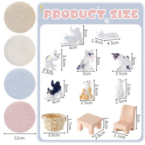 Rotatingpals 16 Pcs Cat Figurines Dollhouse Accessories Miniature Tiny Cat Decor Realistic Kitten Toys on 1:12 Scale for Cat Cake Toppers Kids Birthday