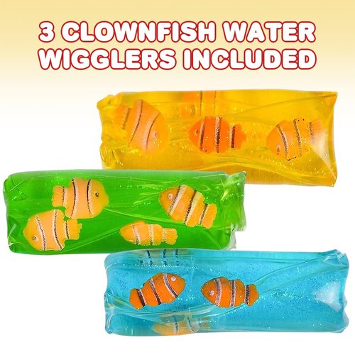 ArtCreativity Clownfish Water Wigglers, Set of 3, Fidget Toys for Kids with Clown Fish Figurines and Glitter Inside, Stress Relief Toys for Boys and Girls, Unique Party Favors for Children
