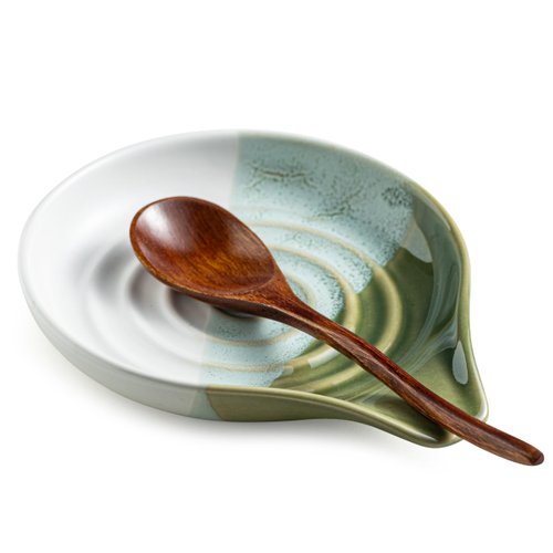 Cormomu Ceramic Spoon Rest for Kitchen Counter & Stove, Large Spoon Holder for Cooking Utensils, Heat-Resistant, Nonstick, Easy to Clean, Modern Kitchen Decor, Gradient Green