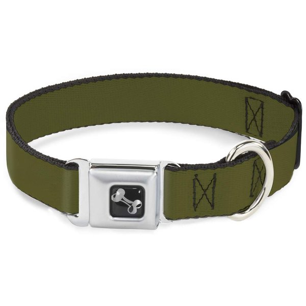 Dog Collar Seatbelt Buckle Olive 13 to 18 Inches 1.5 Inch Wide