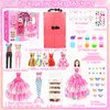 66Pcs Doll Clothes and Accessories with Doll Closet for 11.5 Inch Doll Dress up Set with 1 Doll Fashion Dresses Outfits Tops and Pants Shoe Rack Bags Gift Toy for Girls 4 5 6 7 8 9 10 Years