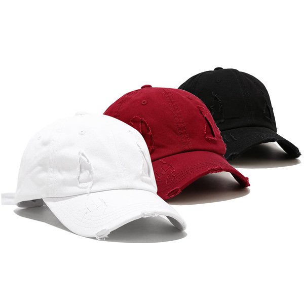 3 Pack Baseball Cap Vintage Distressed Low Profile Unstructured Cotton Dad Hat Adjustable for Women Men (C Broken Patch Black, White, Burgundy)