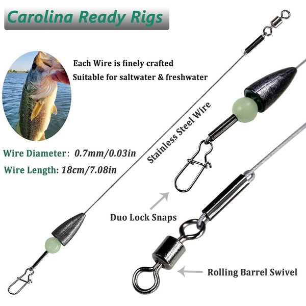 THKFISH Fishing Weights Bullet Sinker Pre-Rigged Carolina Rigs Fishing Ready Carolina Rigs 3/4oz 15pcs