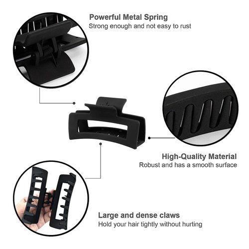 4 Pack Square Claw Clips, Hair Claw Clips for Women Girls, 3.5" Medium Non-slip Hair Clips, Rectangular Claw Hair Clips,Rectangular Jaw Clips Hair Clips Gifts for Women Girls