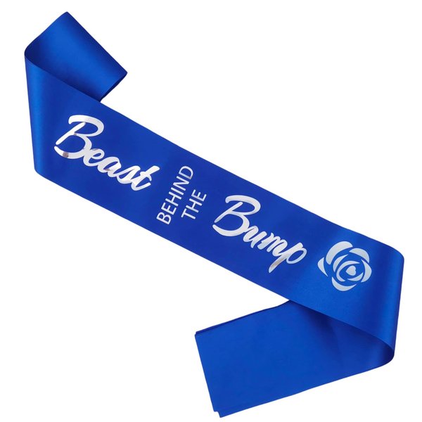 DEZARO Beast Behind The Bump Sash for Baby Shower, Blue Daddy to Be Sash Baby Shower Party Gifts for New Father Gender Reveal Decorations Favors