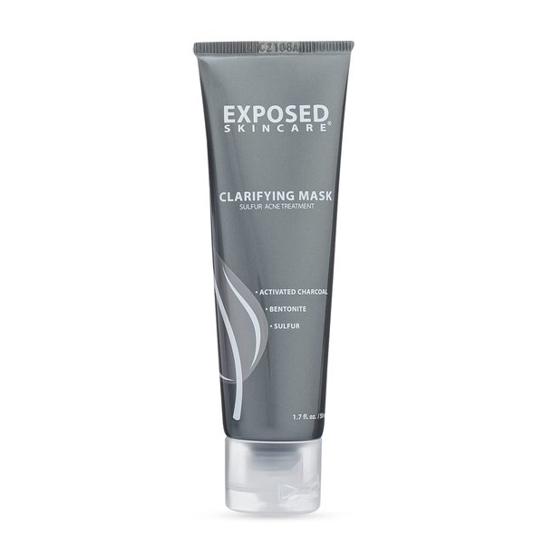 Exposed Skin Care Activated Charcoal Face Mask to Purify Skin, Regulate Oil Production and Visibly Minimize Pores – Clarifying Acne Treatment Mask with Bentonite and Sulfur (1.7 Fl. Oz.)
