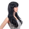 SWACC 26-Inch Long Curly Wave Cosplay Synthetic Wig Colored Hair Piece for Women with Wig Cap (Black)