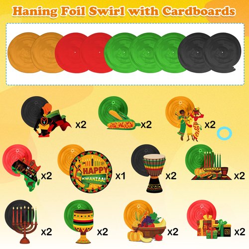 Happy Kwanzaa Party Decoration Swirls African Heritage Holiday Hanging Swirls Kwanzaa Foil Ceiling Decor for African Holiday Kwanzaa Party Supplies
