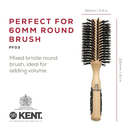 Kent PF03 Round Curling Brush with Hard Natural Boar Bristle - Hair Drying Brush, Round Hair Brush, and Blowout Brush - Small Round Brush for Dry Hair - For Shoulder Length or Shorter Hair (1.8" Head)