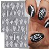 Halloween Nail Art Stickers Decals 5D Embossed Skeleton Nail Decals 2PCS White Hand Bones Halloween Design Nail Sliders Self-Adhesive Nail Art Supplies for Women Girls DIY Nail Art Decoration