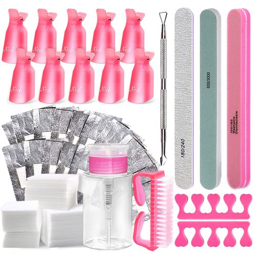 Gel Nail Polish Remover Tools Kit Acetone Acrylic Nails Tool Sets, With Nail Clips, Wipes, Cutter, Pump, Nail Buffer Shiner Files, Brush