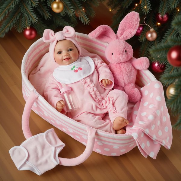 BABESIDE 8 Pcs Reborn Baby Doll Clothes with Bassinet for 17-22 Inch Baby Dolls, Baby Doll Accessories and Doll Clothes Outfit fit Newborn Baby Doll Girl, Babies Pretend Play Set