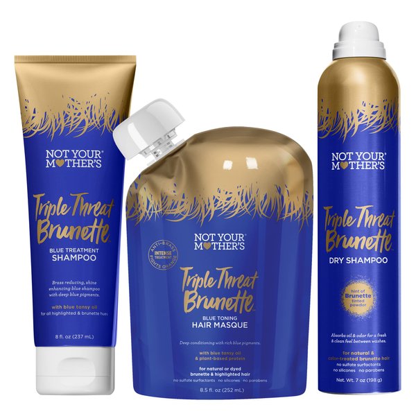 Not Your Mother's Triple Threat Brunette Shampoo, Hair Masque, and Dry Shampoo (3-Pack) - Blue Shampoo, Toning Hair Mask, and Dry Shampoo for Brunettes - Enhances Shine, Reduces Brass, Refreshes Hair