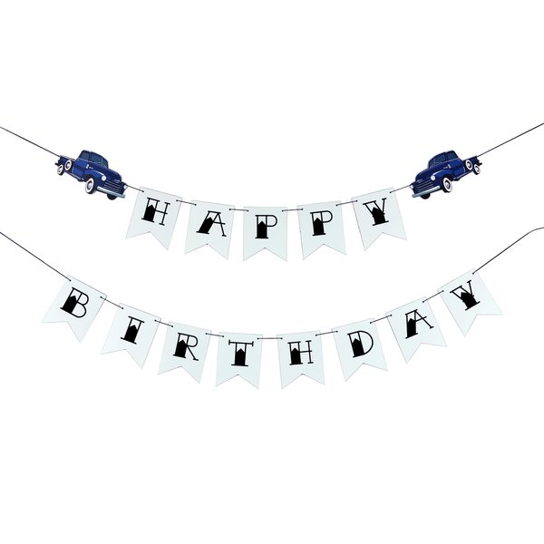 All Things Rockabilly Blue 1950s Vintage Truck Birthday Banner - Happy Birthday Classic Truck Banner for Boys, Girls, Kids, Adults