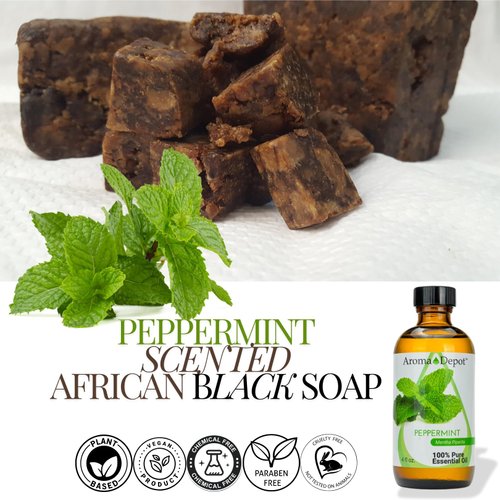 Aroma Depot African Black Soap 8 oz. Scented Lemongrass Bar Handmade with Shea Butter, and Essential Oil. 100% Natural Infused Soap For Face and as a Body Wash.