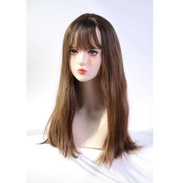 ME-U T-color Brown Wigs for Women Long Straight Wig with Bangs Brown Hair Wigs Cosplay Wigs For Party Birthday Costume Wigs Gifts for Women