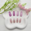 Coffin Press on Nails Medium False Nails with Glitter Designs Gradient Fake Nails Cute Nails Press ons Glossy Glue on Nails Purple Full Cover Acrylic Stick on Nails for Women 24Pcs