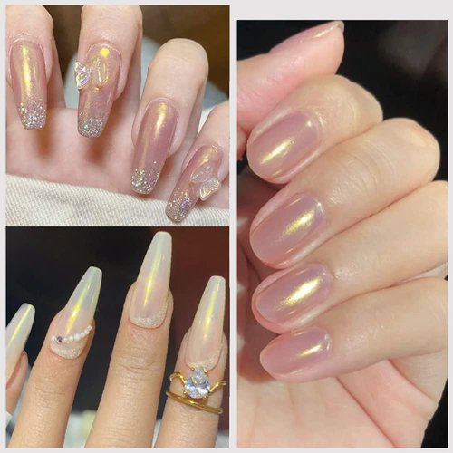 2 Boxes Pearl Chrome Nail Powder Glazed Gold White Pearl Chrome Nails Powder Holographic Ice Transparent Aurora Moonlight Manicure Pigment Metallic Mirror Effect For Nail Art Decorations