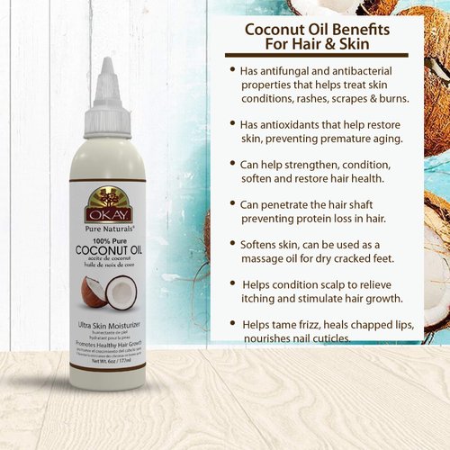 OKAY 100% COCONUT OIL for HAIR and SKIN 4oz / 118ml
