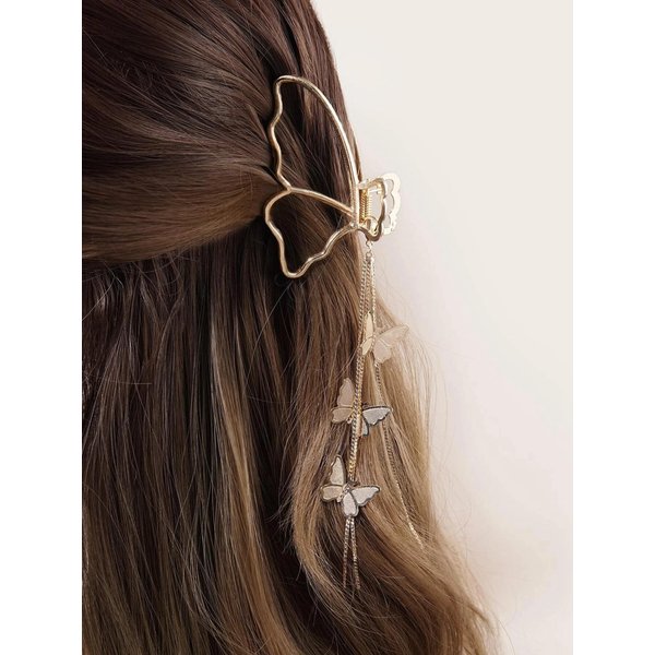 TEBIEKOY Butterfly Hair Claw Clips for Women, 2 Pcs Metal Tassel Bow Hair Claws for Thick Thin Curly Fine Hair, Cute Metal Hair Claw Clips Accessories