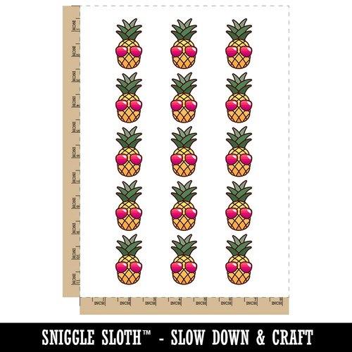 Pineapple Wearing Sunglasses Temporary Tattoo Water Resistant Fake Body Art Set Collection - 15 2" Tattoos (1 Sheet)